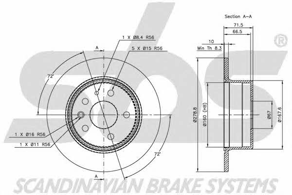 SBS 1815203305 Rear brake disc, non-ventilated 1815203305