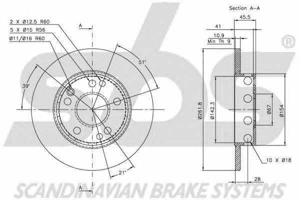 SBS 1815203306 Unventilated front brake disc 1815203306
