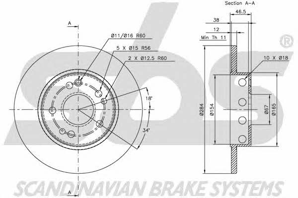 SBS 1815203309 Unventilated front brake disc 1815203309