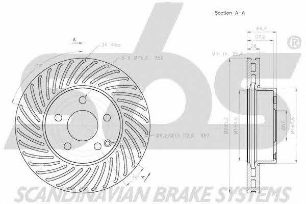 SBS 18152033100 Front brake disc ventilated 18152033100