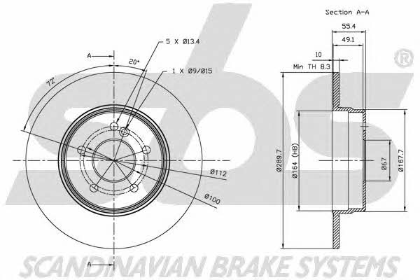 SBS 1815203342 Rear brake disc, non-ventilated 1815203342