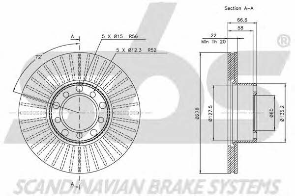 SBS 1815203349 Front brake disc ventilated 1815203349