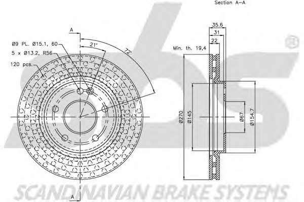 SBS 1815203369 Front brake disc ventilated 1815203369