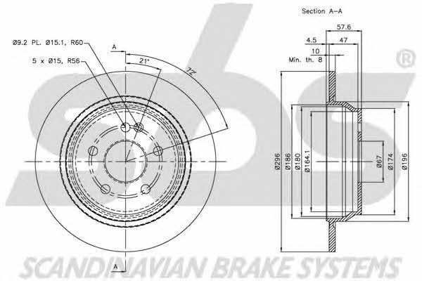 SBS 1815203376 Rear brake disc, non-ventilated 1815203376