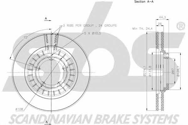 SBS 1815203435 Front brake disc ventilated 1815203435