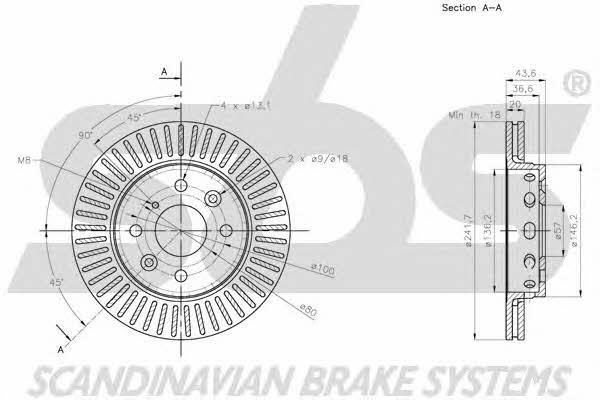 SBS 1815203501 Front brake disc ventilated 1815203501
