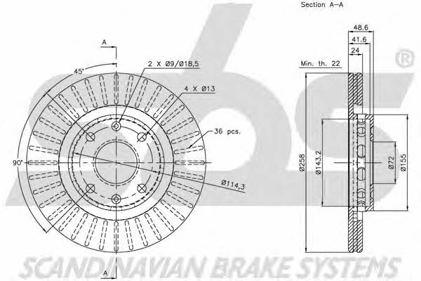 SBS 1815203502 Front brake disc ventilated 1815203502