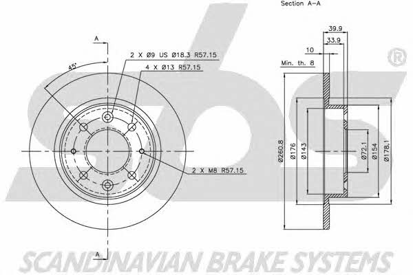 SBS 1815203503 Rear brake disc, non-ventilated 1815203503