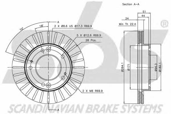 SBS 1815203504 Front brake disc ventilated 1815203504