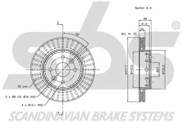 SBS 1815203507 Front brake disc ventilated 1815203507