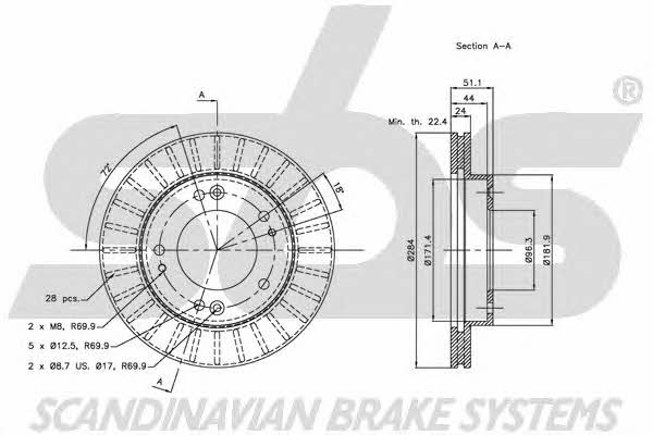 SBS 1815203509 Front brake disc ventilated 1815203509