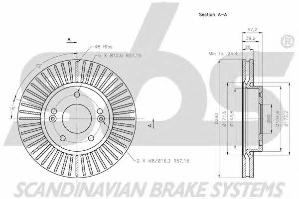 SBS 1815203526 Front brake disc ventilated 1815203526