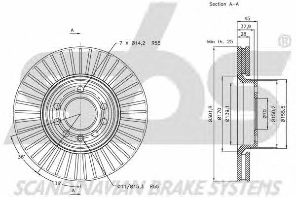 SBS 1815203648 Front brake disc ventilated 1815203648