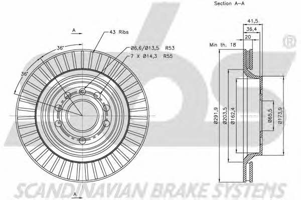 SBS 1815203650 Rear ventilated brake disc 1815203650