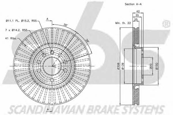 SBS 1815203654 Front brake disc ventilated 1815203654