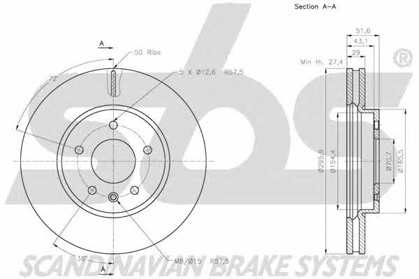 SBS 1815203666 Front brake disc ventilated 1815203666