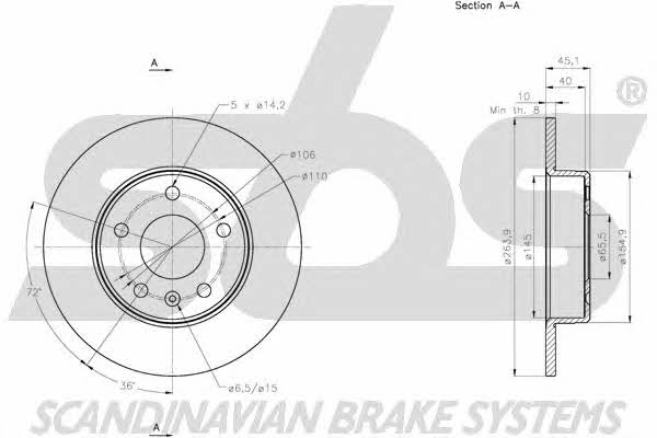 SBS 1815203674 Rear brake disc, non-ventilated 1815203674