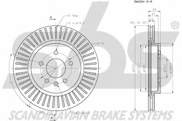 SBS 1815203676 Rear ventilated brake disc 1815203676