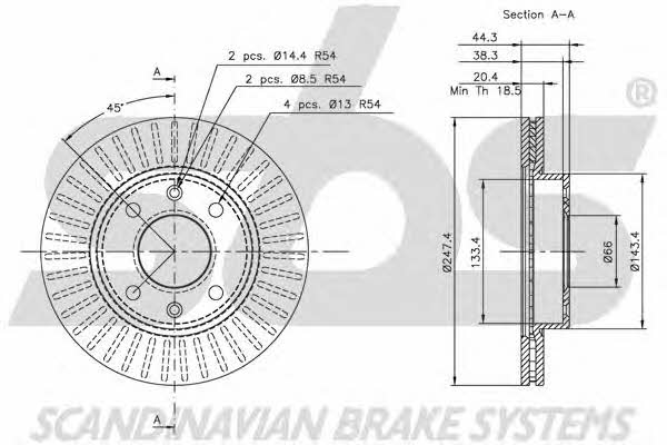 SBS 1815203712 Front brake disc ventilated 1815203712