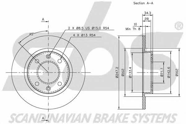 SBS 1815203716 Rear brake disc, non-ventilated 1815203716