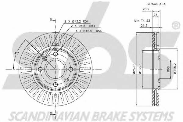 SBS 1815203719 Front brake disc ventilated 1815203719