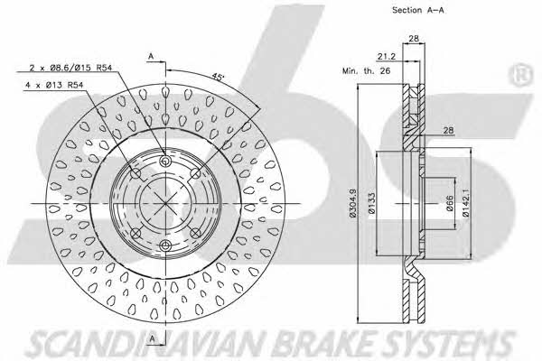 SBS 1815203726 Front brake disc ventilated 1815203726