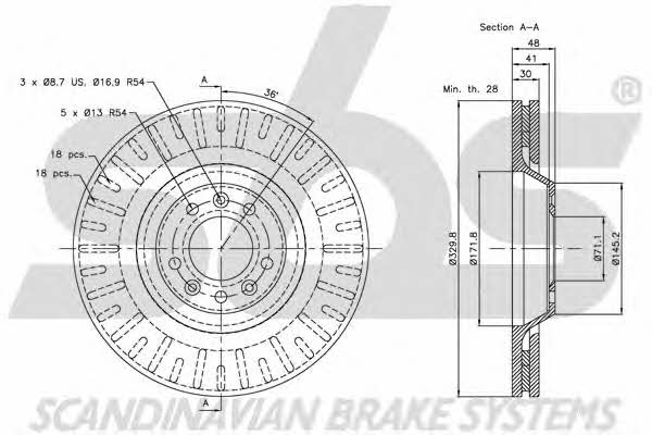 SBS 1815203728 Front brake disc ventilated 1815203728