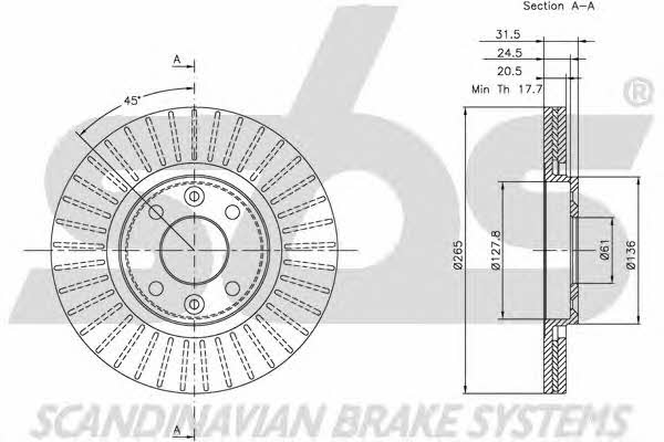 SBS 1815203926 Front brake disc ventilated 1815203926