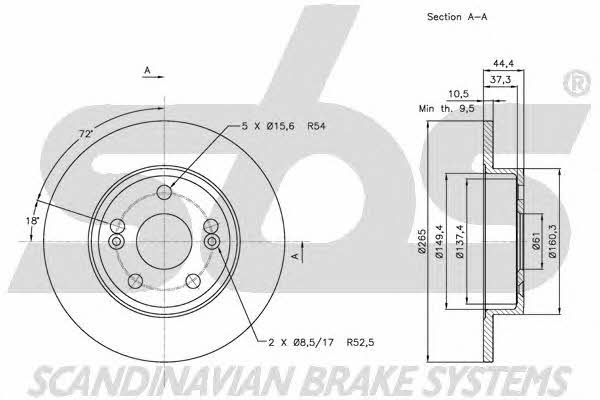 SBS 1815203934 Rear brake disc, non-ventilated 1815203934