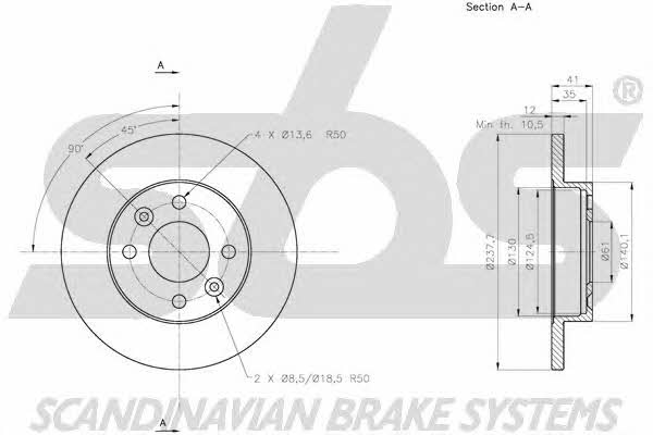 SBS 1815203938 Unventilated front brake disc 1815203938