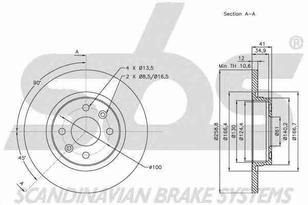 SBS 1815203939 Unventilated front brake disc 1815203939