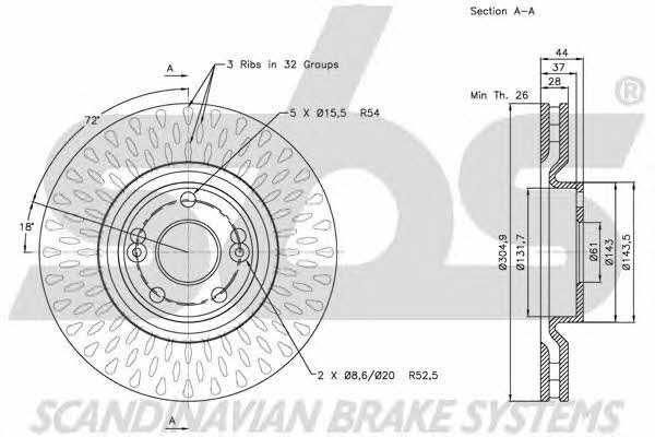 SBS 1815203942 Front brake disc ventilated 1815203942