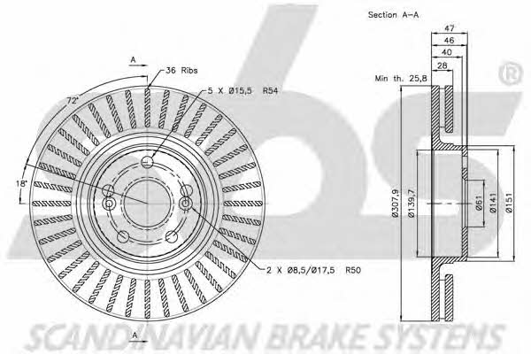 SBS 1815203948 Front brake disc ventilated 1815203948