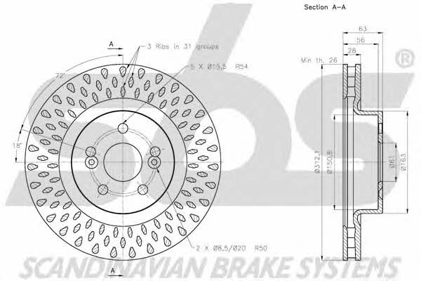 SBS 1815203966 Front brake disc ventilated 1815203966