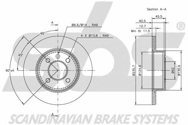 SBS 1815204304 Unventilated front brake disc 1815204304