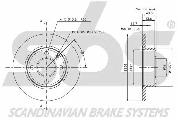 SBS 1815204306 Unventilated front brake disc 1815204306