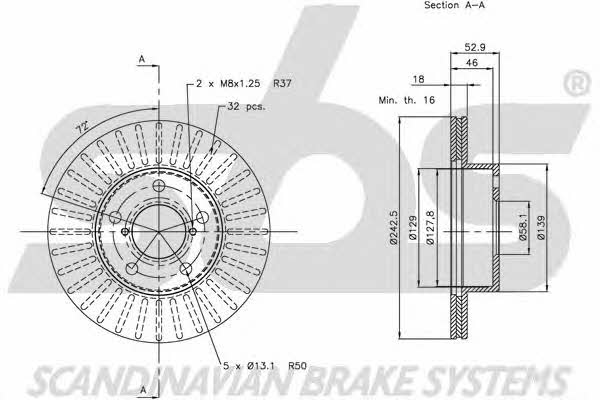 SBS 1815204409 Front brake disc ventilated 1815204409