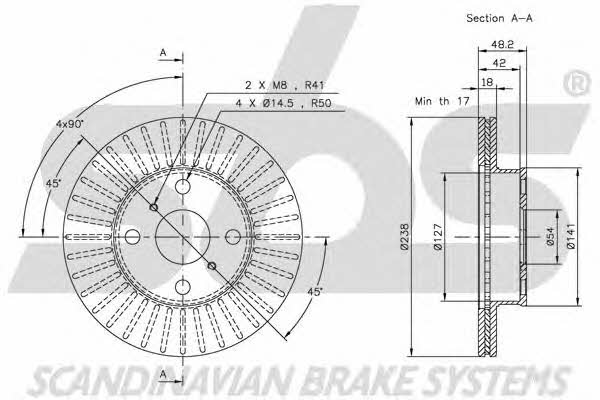 SBS 1815204526 Front brake disc ventilated 1815204526