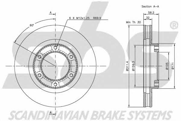 SBS 1815204542 Front brake disc ventilated 1815204542