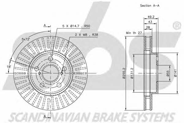 SBS 1815204544 Front brake disc ventilated 1815204544