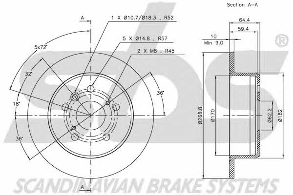 SBS 1815204548 Rear brake disc, non-ventilated 1815204548