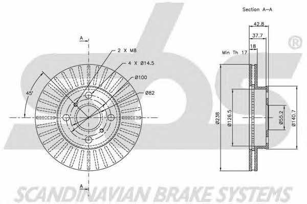 SBS 1815204559 Front brake disc ventilated 1815204559