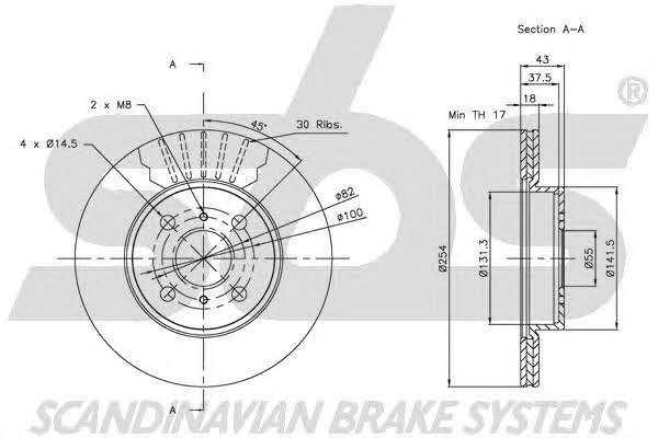 SBS 1815204563 Front brake disc ventilated 1815204563