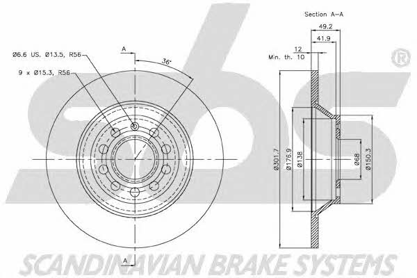 SBS 18152047109 Rear brake disc, non-ventilated 18152047109