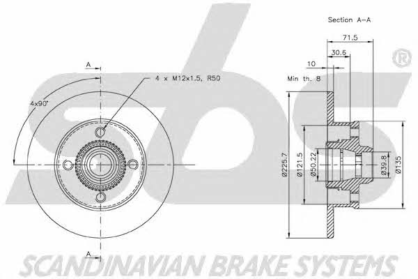 SBS 18152047121 Rear brake disc, non-ventilated 18152047121