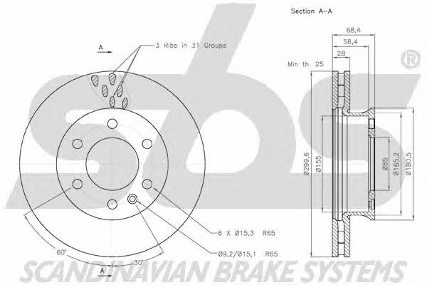 SBS 18152047123 Front brake disc ventilated 18152047123