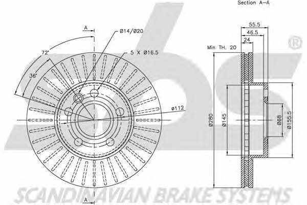 SBS 1815204768 Front brake disc ventilated 1815204768