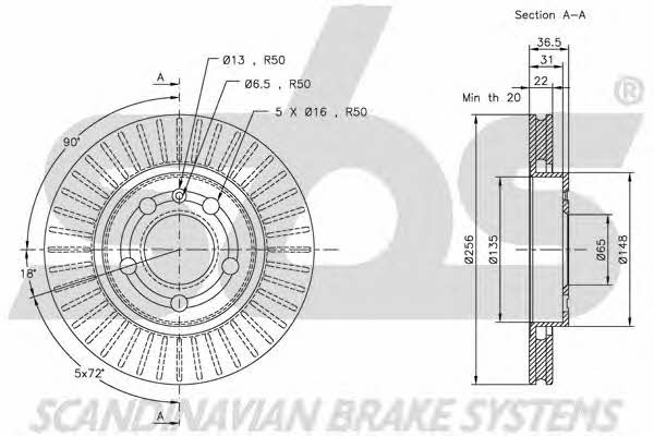 SBS 1815204775 Rear ventilated brake disc 1815204775