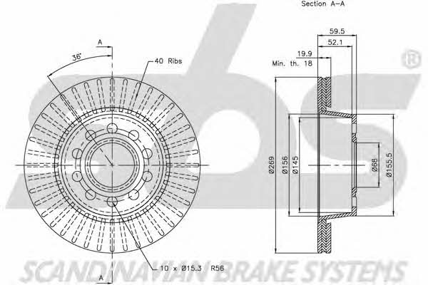 SBS 1815204781 Rear ventilated brake disc 1815204781
