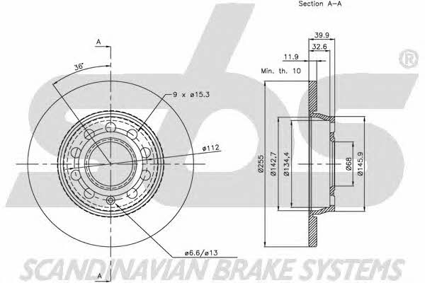 SBS 1815204782 Rear brake disc, non-ventilated 1815204782